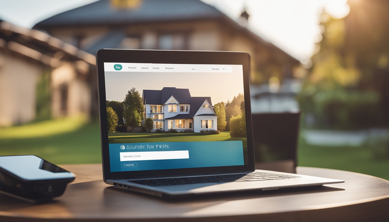 A laptop and smartphone on a table, with a secure lock icon and a house in the background, symbolizing the need for a VPN in the home